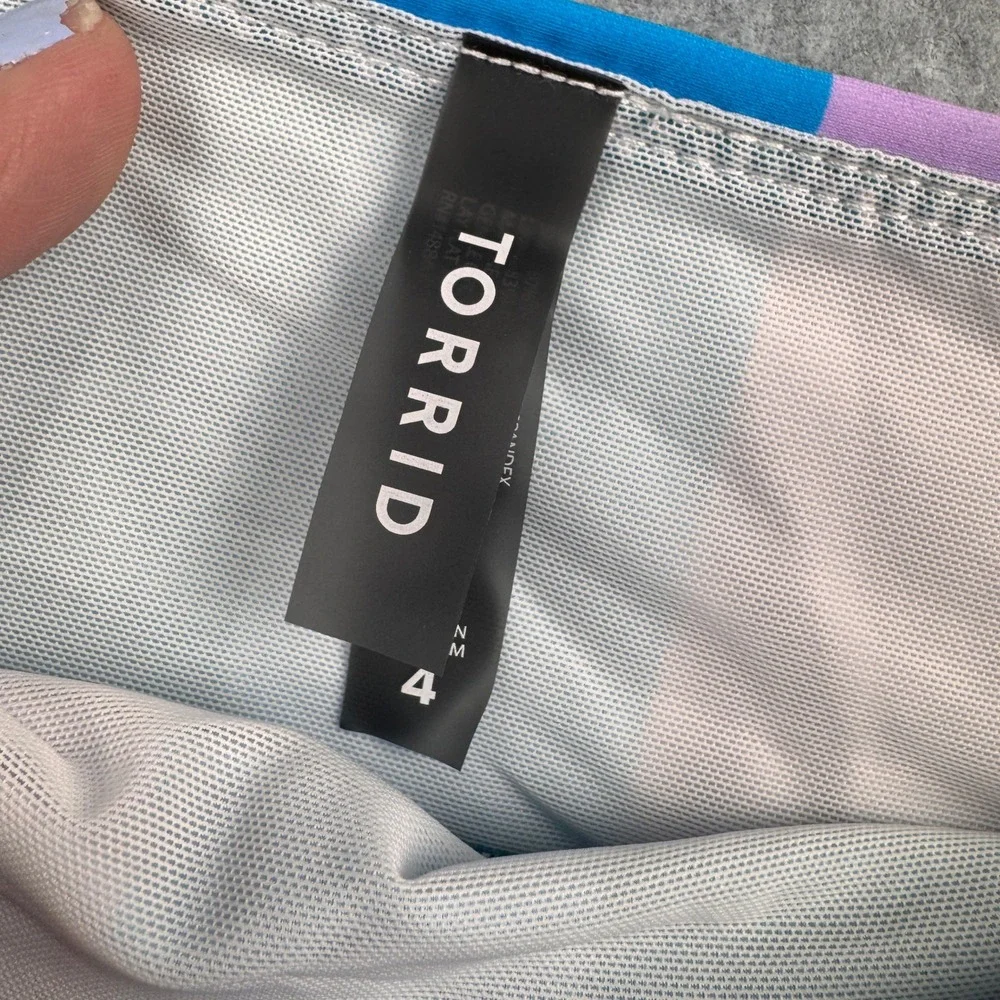 Torrid Swim Bottoms Womens 4X Purple‎ Blue High Waist Ruched Cheeky Striped NEW